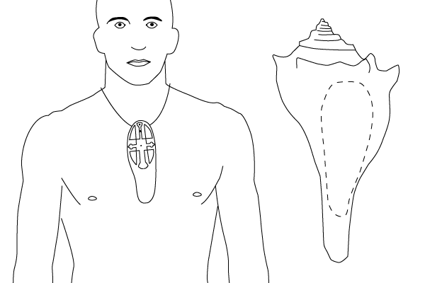 Gorget style: shoe insole made from conch shells 