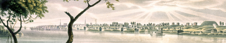 Engraving of St. Louis riverfront seen from Illinois shore