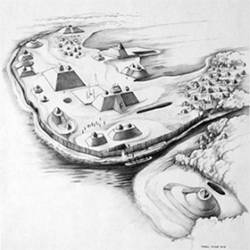 Drawing of the Bottle Creek site by Carol Hicks