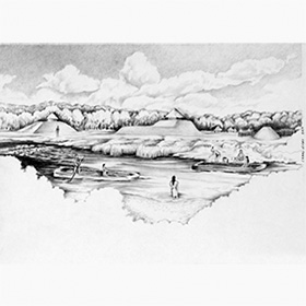 Drawing of the Chickasaw Mounds site by Carol Hicks