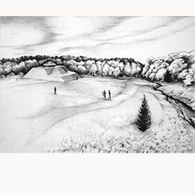 Drawing of the Collinsville Mound site by Carol Hicks