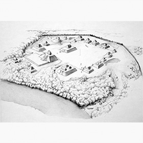 Drawing of the Moundville, Alabama site by Carol Hicks