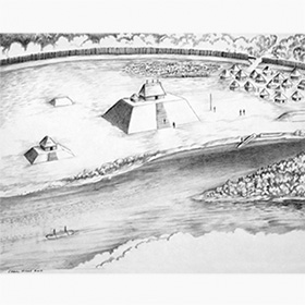 Drawing of the Wawmanona site by Carol Hicks